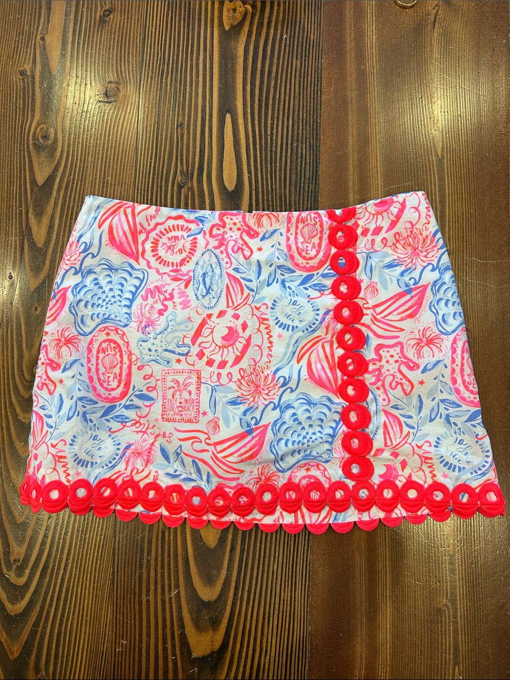 Lilly Pulitzer Bright Coral White Blue 13.25” Summer Mini Skirt Skort Sz 6